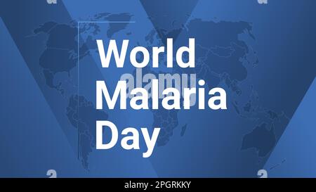 Internationale Feiertagskarte zum Weltmalaria-Tag. Poster mit Erdkarte, blauem Hintergrund mit verlaufenen Linien, weißem Text. Flaches Banner. Vector illu Stock Vektor