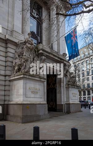 Australian High Commission London. Die High Commission of Australia befindet sich im Australia House on the Strand, London, einem denkmalgeschützten Gebäude der Kategorie II. Stockfoto