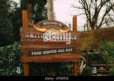 Smith & Western American Restaurant an der Zig Zag Road in National Trust Box Hill, Surrey Hills, Tadworth, Dorking, Surrey, England, Großbritannien, 2023 Stockfoto