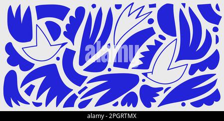 Vektorset abstrakter organischer Formen, Collage-Ausschnitt, zeitgenössische Kunstkomposition. Matisse inspiriert, Blumen, Blätter, Vögel, Geometrie Stock Vektor