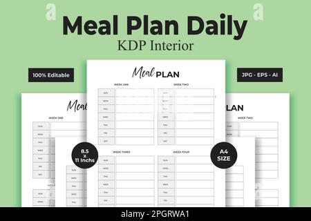 Speiseplan – KDP Interior Low and No Content Book Stock Vektor