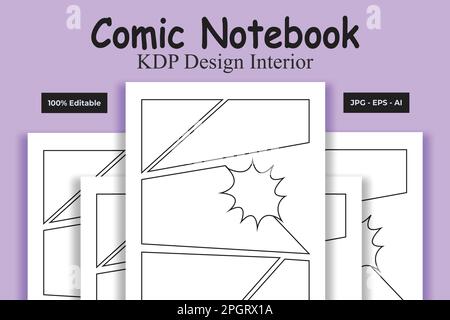 Comic-Notizbuch KDP Interior Low und No Content Book Stock Vektor