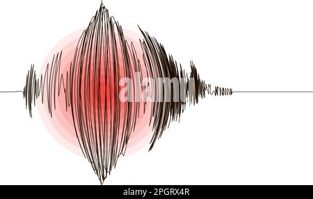 Schwarzes Erdbebenseismogramm mit roten Kreisen. Seismische Aktivität oder Tonwellendiagramm. Bodenbewegung, Vulkanausbruch. Polygraph oder Seismograph cha Stock Vektor