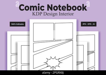 Comic-Notizbuch KDP Interior Low und No Content Book Stock Vektor