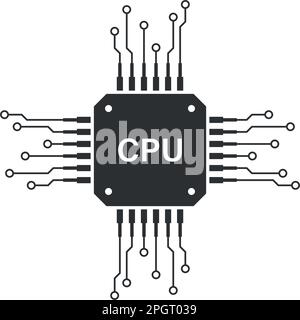 CPU für Computer- und Smartphone-Symbol im flachen Design. Vektordarstellung des Prozessorchipsatzes auf isoliertem Hintergrund. Microchip signiert Geschäftskonzept. Stock Vektor