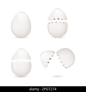 Weiß zerbrochene realistische 3D Eier Set Stock Vektor