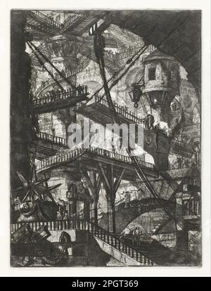 Die Zugbrücke, Platte VII aus der Serie Carceri d'Invenzione 1745, später gedruckt von Giovanni Battista Piranesi Stockfoto