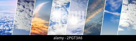 Collage Clouds Hintergrund. Bannerdesign. Ein Konzept zum Thema Wetter Stockfoto