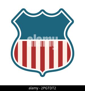 Retro-amerikanisches Schild-Emblem mit Kopierbereich. Rot gestreiftes Flaggensymbol der USA. Patriotismus, Wahl, Unabhängigkeitstag-Konzept. Sportteam-Logo leer. Stock Vektor