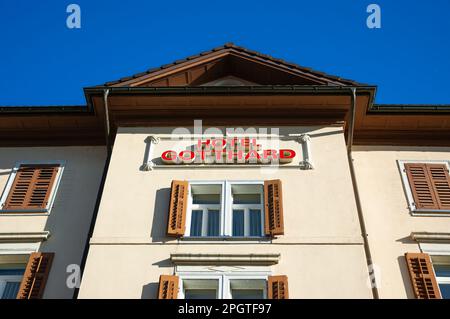 Brunnen, Schweiz - 20. Februar 2023: Hotel Gotthard in Brunnen, Kanton Schwyz in der Schweiz Stockfoto