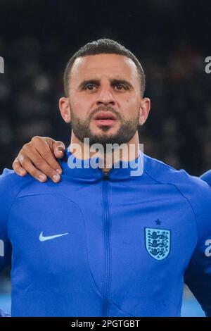 Der englische Verteidiger Kyle Walker (Manchester City) spielt bei den Europameisterschaften am 23. März 2023 im Diego Armando Maradona Stadium in Neapel, Süditalien, Italien gegen England. Stockfoto