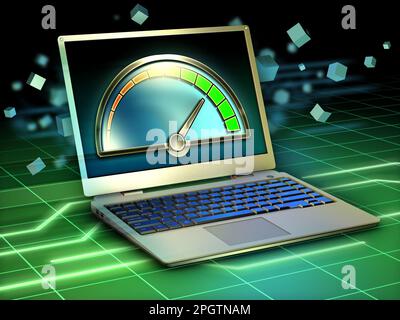 Optimierung der Leistung eines Laptops. Digitale Illustration. Stockfoto