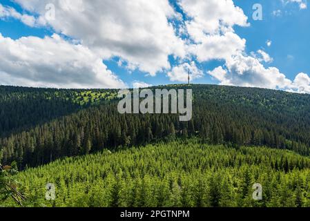 Vom Gipfel des Sokol-Hügels im Jeseniky-Gebirge in der tschechischen republik an einem wunderschönen Sommertag angepriesen Stockfoto