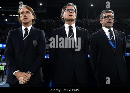 Roberto Mancini Head Coach von Italien, Teammanager Gabriele Oriali und Assistenztrainer Alberigo Evani während der UEFA EURO2024 Europameisterschaft Stockfoto