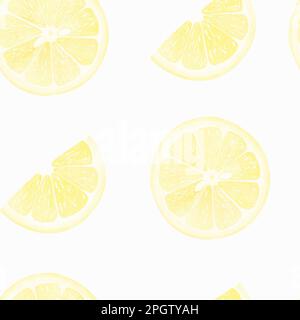 Wasserfarbenes nahtloses Muster mit gelbem Zitronenzweig isoliert auf weißem Hintergrund. Abbildung für Texturen, Tapeten, Stoffe, Textilien, Postkarten. Stockfoto