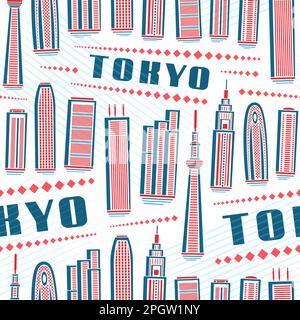 Vector Tokyo Seamless Pattern, quadratischer, sich wiederholender Hintergrund mit Illustration der berühmten stadtlandschaft tokios auf weißem Hintergrund für Geschenkpapier, Dekor Stock Vektor