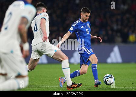 Neapel, Italie. 23. März 2023. Jorginho aus Italien in Aktion während der UEFA Euro 2024, Europäische Qualifikatoren, Fußballspiel der Gruppe C zwischen Italien und England am 23. März 2023 im Stadio Diego Armando Maradona in Neapel, Italien - Photo Federico Proietti/DPPI Credit: DPPI Media/Alamy Live News Stockfoto