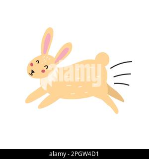 Süßer laufender Hase. Lustiges, handgezeichnetes Häschen im Cartoon-Stil Stock Vektor