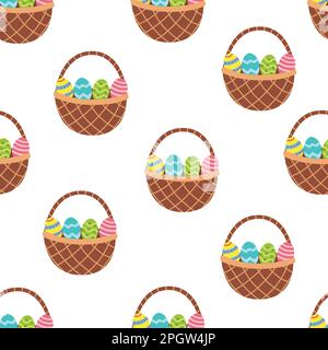 Osterkorb mit nahtlosem Eiermuster. Frühlingshintergrund Stock Vektor