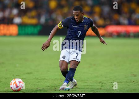 24. März 2023; CommBank Stadium, Sydney, NSW, Australien: International Football Friendly , Australien gegen Ecuador; Pervis Estupinan von Ecuador Stockfoto