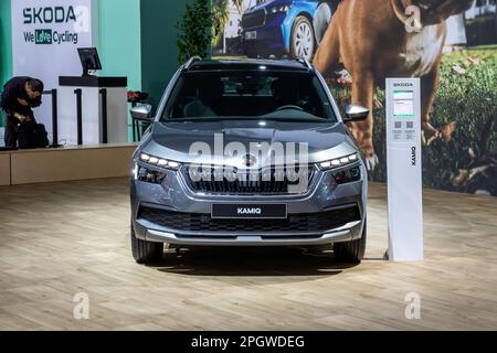 Der neue Skoda Kamiq Kompakt-SUV wird auf der Brüsseler Autosalon European Motor Show vorgestellt. Brüssel, Belgien - 13. Januar 2023. Stockfoto