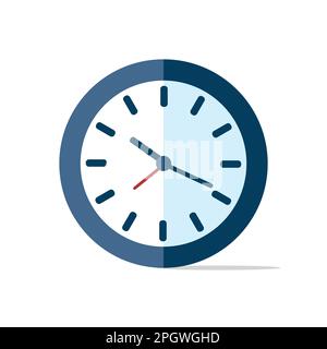 Flaches blaues Uhrsymbol auf weißem Hintergrund. Vektordarstellung Stock Vektor