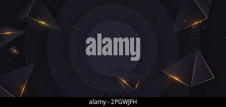 Abstrakter dunkler Hintergrund mit goldenen Linien und runden, leuchtenden goldenen Punkten. Überlappt modernen Hintergrund Stock Vektor