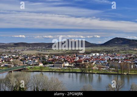 Blick auf das Kloster Goettweig und die Donau von Krems an der Donau Stockfoto