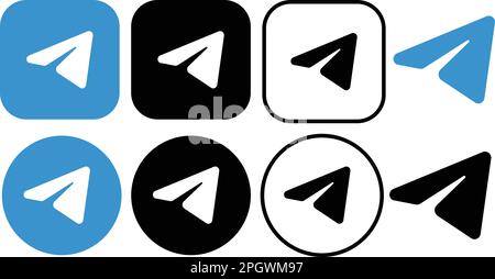 Symbole für Telegram-Logo-Messenger festlegen. „Group Realistic Social Media“-Logo. Collection Telegram App Button Sheet auf transparentem Hintergrund Stock Vektor