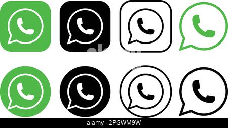 Satz von WhatsApp-Logo-Messenger-Symbolen. „Group Realistic Social Media“-Logo. Collection Whats App Button Sheet auf transparentem Hintergrund. Stock Vektor