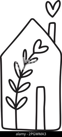 Scandi valentine Line ethno Logo Hausblume mit Herzen modernes abstraktes Doodle Bo Ornament Muster. Abstrakter, trendiger Kunstdruck Stock Vektor