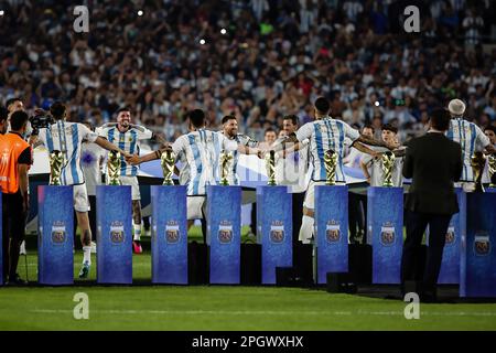 Die argentinische Nationalmannschaft feiert während des Spiels Argentinien gegen Panama im Rahmen des International Friendly Match im Mas Monumental Stadium. Endergebnis: Argentinien 2 - 0 Panama Stockfoto