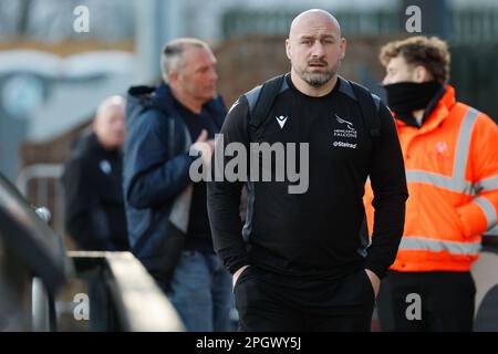 Carl Fearns von Newcastle Falcons kommt am Freitag, den 24. März 2023, zum Gallagher Premiership Match zwischen Newcastle Falcons und Gloucester Rugby im Kingston Park, Newcastle, an. (Foto: Chris Lishman | MI News) Kredit: MI News & Sport /Alamy Live News Stockfoto