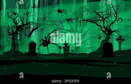 Friedhof, Spiders Green halloween Hintergrund Stock Vektor