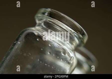 Mpty Glas-Arzneimittelfläschchen Makrofoto, Stockfoto