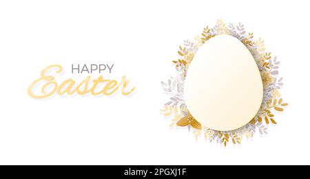 Frohes Osterbanner mit Ei und Blumen. Vektor. Stock Vektor