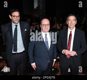 Mailand, Italien. 24. März 2023. Mailand, Italien, zerlegte Staffel 2023 der Präsentation des neuen Programms der Giangiacomo Feltrinelli Stiftung mit Beteiligung und Bericht von Francois Hollande, dem ehemaligen Präsidenten der Französischen Republik, Carlo Feltrinelli, Präsident der Feltrinelli Stiftung, Giuseppe Sala Bürgermeister von Mailand, Marco Alparone Vizepräsident und Budget- und Finanzrat der Region Lombardei, Massimiliano Tarantino Direktor der G. Feltrinelli Stiftung Kredit: Unabhängige Fotoagentur/Alamy Live News Stockfoto