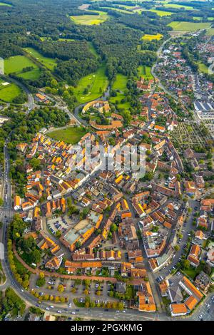 Aus der Vogelperspektive: Burgsteinfurt, auch Burg Steinfurt genannt, im Stadtteil Burgsteinfurt in Steinfurt, Münsterland, Nordrhein-Westfalen, Germ Stockfoto