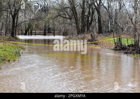 Der überflutete Niangua River in der Moon Valley Conservation Area in Dallas County, Missouri, MO, USA, USA. 24. März 2023 Stockfoto