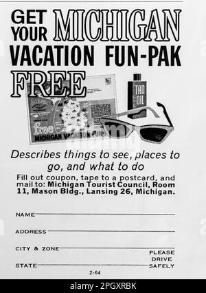 Michigan Tourist council-Werbung in einem NatGeo Magazin, Januar 1964 Stockfoto