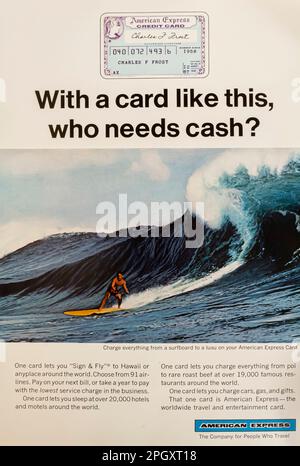 American Express Travel Card-Werbung in einem NatGeo-Magazin, November 1966 Stockfoto