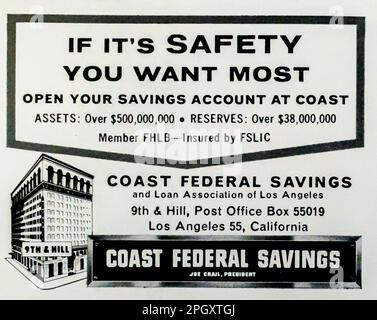 Coast Federal Savings Werbeanzeige in einer Zeitschrift in NatGeo, Oktober 1962 Stockfoto
