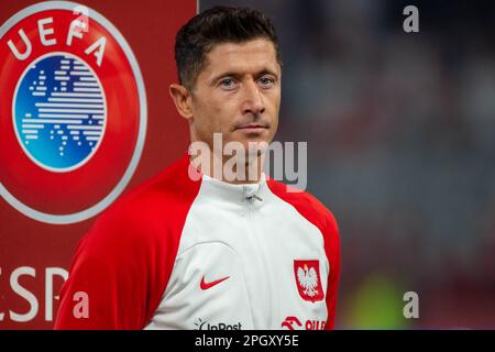 Prag, Tschechien. 24. März 2023. Robert Lewandowski aus Polen beim UEFA European Qualifiers Group E Match zwischen Tschechien und Polen in der Fortuna Arena in Prag, Tschechische Republik, am 24. März 2023 (Foto: Andrew SURMA/Credit: SIPA USA/Alamy Live News Stockfoto