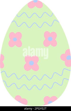 Osterei in trendy Grün mit abstraktem Muster von welligen Linien und Blumen. Frohe Ostern. Feiertage. Aufkleber. Symbol. Isolieren. Design für Poster, Banner, Broschüren oder Grußkarten, Preise, Etiketten oder Broschüren. EPS Stock Vektor