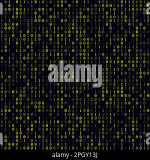 Abstrakter digitaler Hintergrund. Gelber gefüllter binärer Hintergrund. Mittelgroßes nahtloses Muster. Illustration des Strahlungsvektors. Stock Vektor