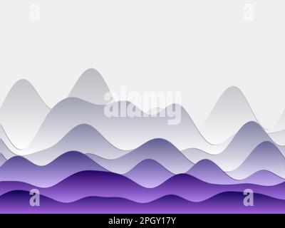 Abstrakter Berghintergrund. Gekrümmte Schichten in violetten Farben. Hügel im PaperCut-Stil. Bezaubernde Vektor-Illustration. Stock Vektor