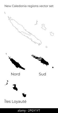 Neukaledonien Karte mit Formen von Regionen. Leere Vektorkarte des Landes mit Regionen. Grenzen des Landes für Ihre Infografik. Stock Vektor
