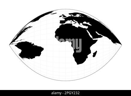 Weltform. Retroazimutale Projektion nach Craig. Geographische Landkarte der Planwelt mit Rasterlinien. Vektorabbildung. Stock Vektor