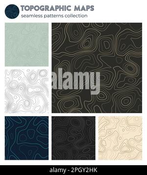 Topografische Karten. Authentische Isolationsmuster, nahtloses Design. Künstlerisch gekachelter Hintergrund. Vektorabbildung. Stock Vektor