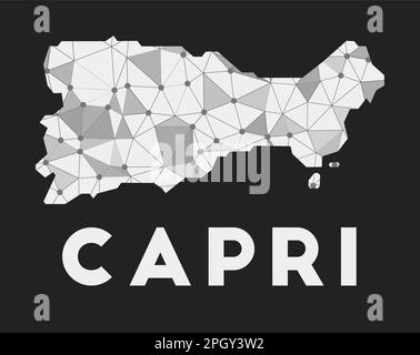 Capri - Karte des Kommunikationsnetzes der Insel. Trendiges geometrisches Capri-Design auf dunklem Hintergrund. Stock Vektor